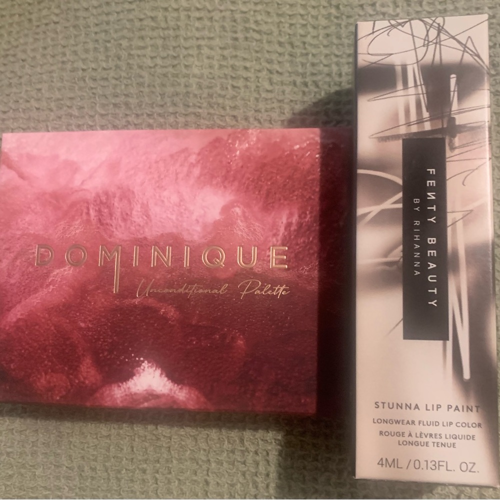 Dominique Unconditional palette and Fenty uncuffed 03 Lip paint